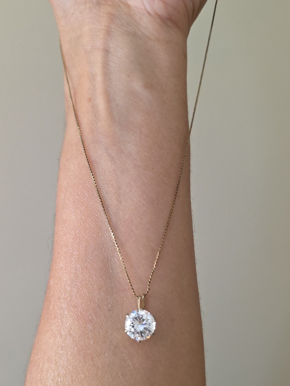Chain 14K Gold Plated Necklace with White Solitaire Pendant